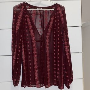 Anthropology blouse Womens size medium red burgundy sheer